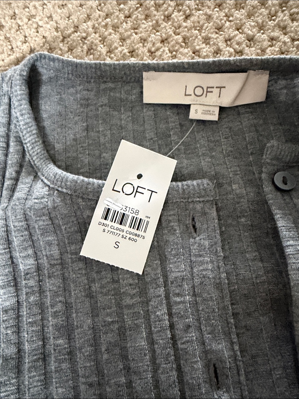 LOFT Gray Ribbed Cardigan & Matching Tank Set - Picture 3 of 5